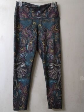 Women's EVCR Evolution And Creation  Paisley Print Leggings - Teal & Purple Sz L